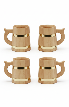 Nimaxes Eichenholz-Becher – 4er Set, 10 cm, Messing-Optik