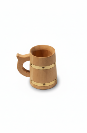 Nimaxes Becher aus Eichenholz – 10 cm Höhe, Metallbänder in Messing-Optik