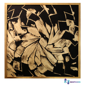 Abstrakte Malerei mit Blumenmuster und Blattgold