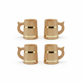 Nimaxes Eichenholz-Becher – 4er Set, 10 cm, Messing-Optik