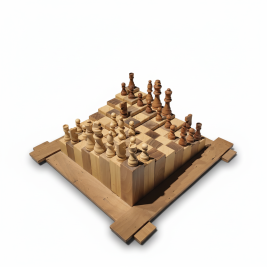 Nimaxes 3D-Schachbrett aus Walnuss – Handgemacht, 44 × 44 cm